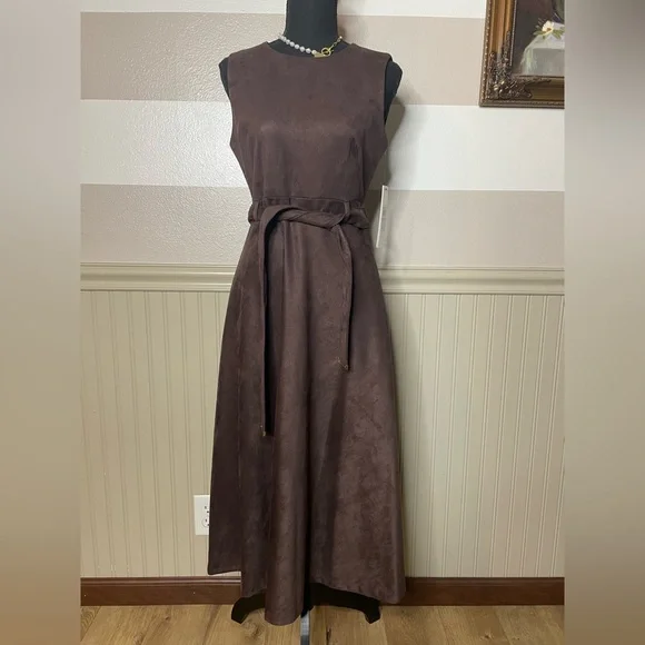 Brand New Calvin Klein Women's Slvless Chocolate Suede Aline Dress - Picture 4 of 15